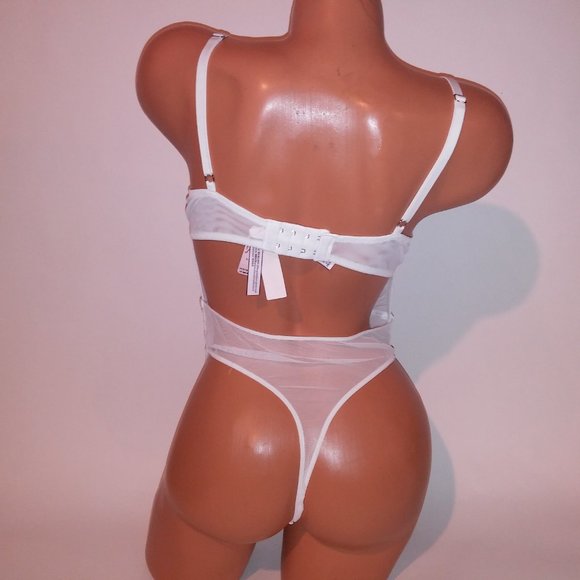 Victoria Secret Lingerie Teddy One Piece Bodysuit White Eyelet Sheer Thong Back - Picture 8 of 16